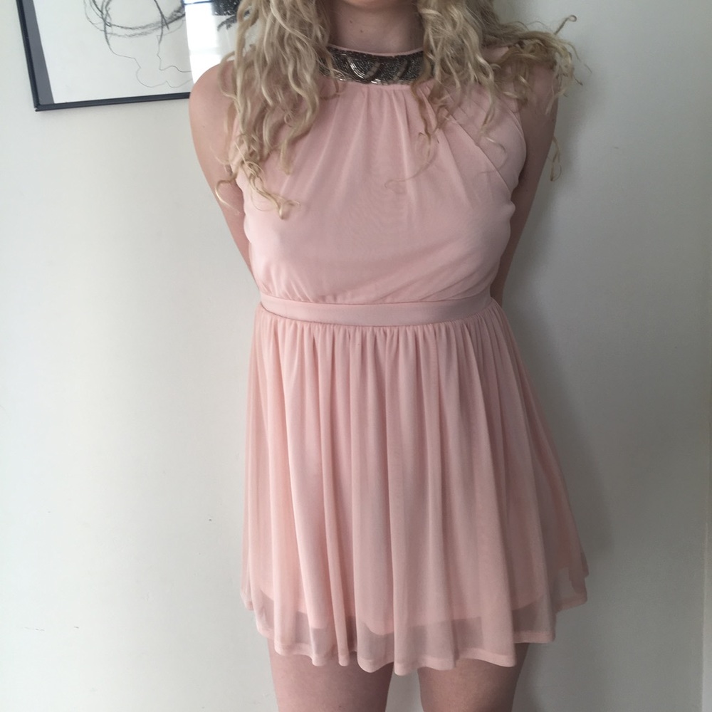 Baby Pink Beaded Collar Dress w/Keyhole Back
